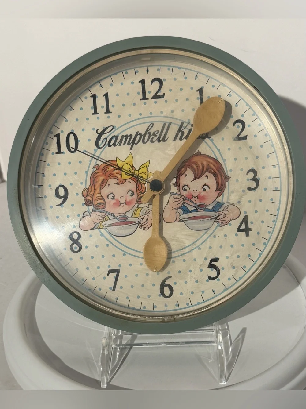 Campbell Kids Vintage Wall Clock — Teal Green 10” Display Only!